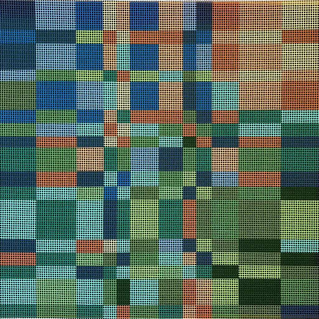 A colorful patterned needlepoint canvas. Designed and sold by Daisy’s Needlepoint Kits.
